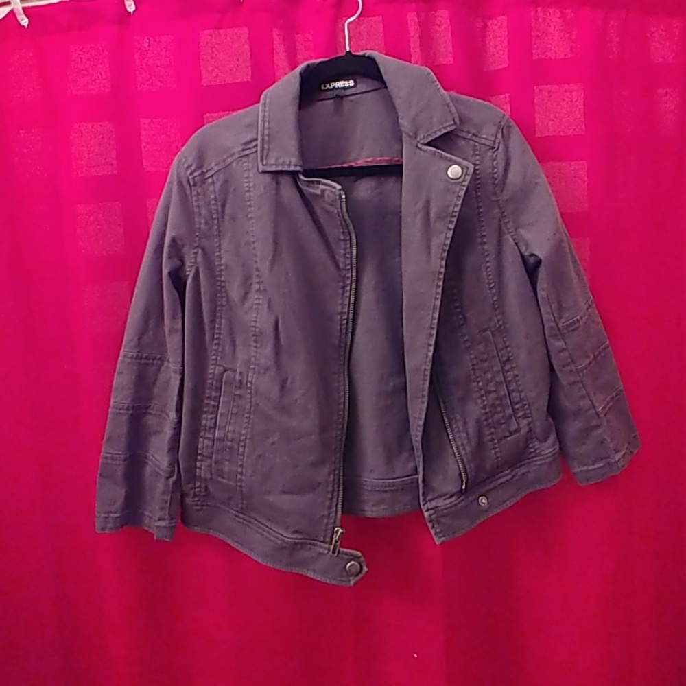 Dark gray denim motorcycle style bomber